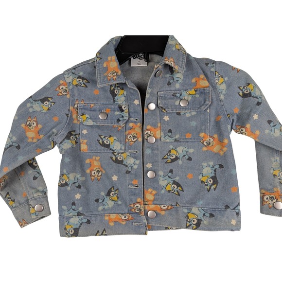 Bluey Other - Bluey Kids Denim Jacket Bluey & Bingo All Over Print Size 3T